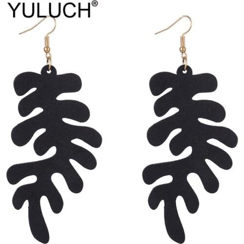 YULUCH 2019 Fashion Natural Wooden Long Earrings For Women Ethnic African Personality Women Black Brown Red Big Pendant Earrings
