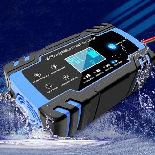 Car Battery Charger 12/24V 8A Touch Screen Pulse Repair LCD Fast Power Charging Wet Dry Lead Acid Digital LCD Display