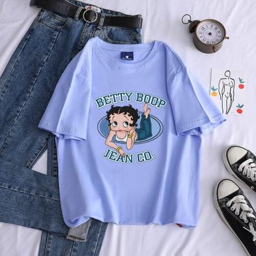 100% Cotton Aesthetic Illustration Graphic Printing Short-sleeved T-shirt Womens Loose Top Womens Round Neck Oversized T-shirt