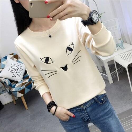 2020 New Autumn Winter Women T-shirt Thicken Warm Pullover Korean Fashion Cute Embroidery Long Sleeve T-shirt Casual Women Tops