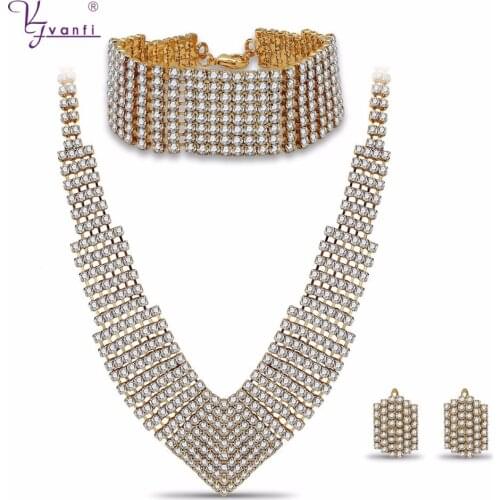 Hot sales gold/silver plated Crystal Jewelry Set Simple design necklace Jewelry Sets Africa Dance party Wedding Jewelry