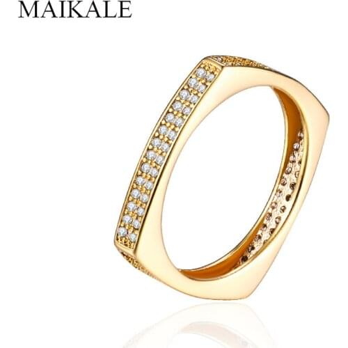 MAIKALE Simple Gold Rings Paved AAA Cubic Zirconia Luxury CZ Fine Wedding Band Rings for Women Girls Party Jewelry Gifts