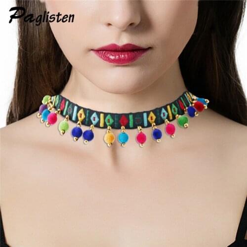 Multicolor Bohemia Boho Exaggerated ball tassel embroidered Choker Necklace for Women Fashion Gothic Tattoo Jewelry collar Gifts
