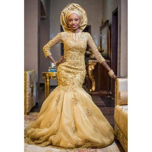 Gorgeous Evening Dresses Mermaid Full Sleeves vestido longo Chic Evening Dress Casamento Formal Gowns Beaded Appliques Elegant