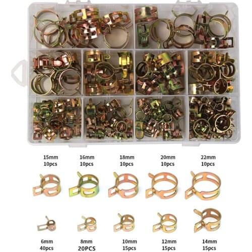 155PCS Zinc Plated Spring Fuel Oil Water Hose Clip Pipe Tube 6-22mm for Band Clamp Metal Fastener Assortment Kit