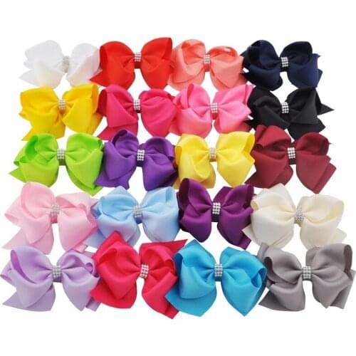 20pcs Large Bow Hairpin Hair Clip Double Layer Band Diamond Handmade Baby Girl Youth Headdress Decoration 6Inch Headwear