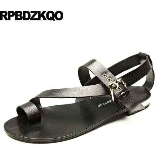 2018 Size 45 Designer Shoes Men High Quality Flat Summer Italian Big Genuine Leather Black Outdoor Sandals Large Toe Loop