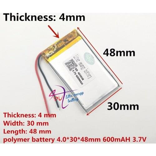 3.7V,600mAH,[403048] PLIB / polymer lithium ion / Li-ion battery for GPS,mp3,mp4,cell phone,speaker,DVR RECORDER
