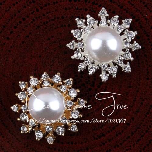 50pcs/lot 27MM 2Colors Bling Metal Flatblack Bulk Buttons For Crafts Clear Decorative Full Pearl Rhinestone Buttons For Wedding