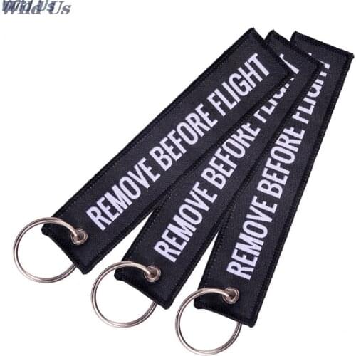 Fashion Remove Before Flight Tags Keychain Keyring Rectangle Polyester Embroidery Message Multicolor 13*3CM