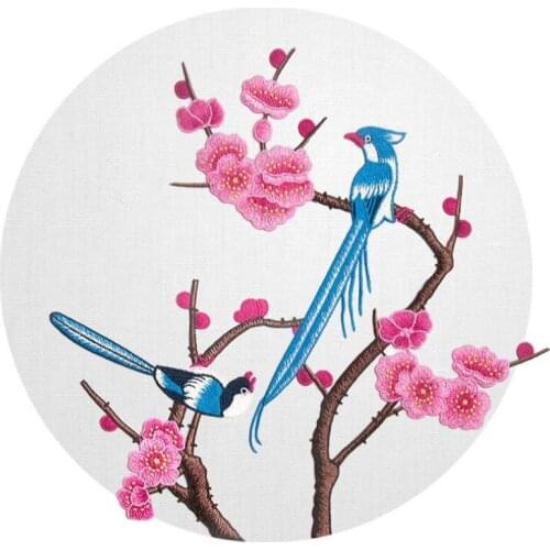 Plum blossom flower and birds embroidered patch motif applique sew on clothes shirt sticker for clothing Patchwork Diy decorati