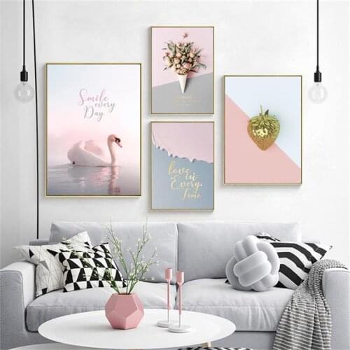 Pink Flower Nordic Style Decorative Painting Living Room Sofa Background Wall Painting Bedroom Small Fresh Painting