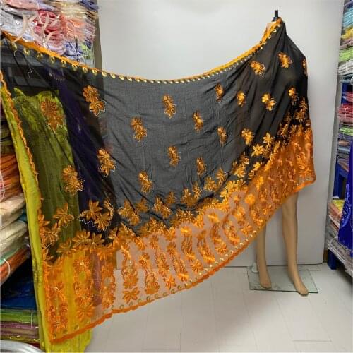 Hot Sale Fashion Muslim African Women Dubai Scarf Big Size Embroidery Cotton splicing with Net Women Hijab Scarf Sc-80