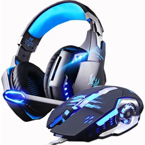 Gaming Headphones and Gaming Mouse Wired Stereo Gamer Earphone Headset + Gamer Mice 3200DPI Adjustable LED Light Optical USB