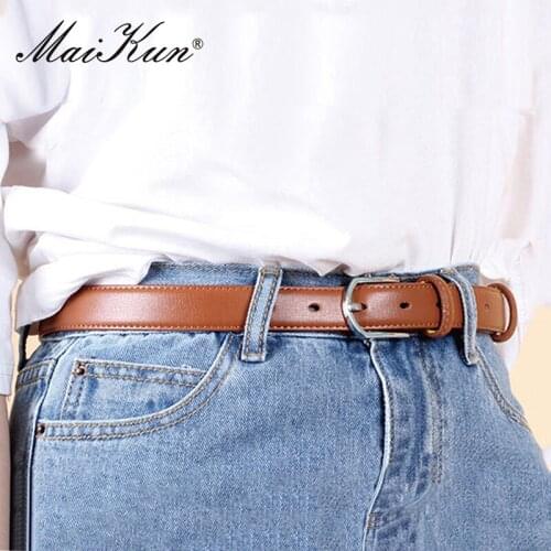 MaiKun Thin Belts for Women Unisex Genuine Leather Pin Buckle Belt Female Straps Waistband for Jeans