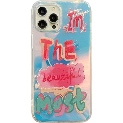 Fashion English Graffiti Laser Case for iPhone 12 Pro Max Back Phone Cover for 12 11 Pro Max X XS XR 8 7 Plus SE 2020