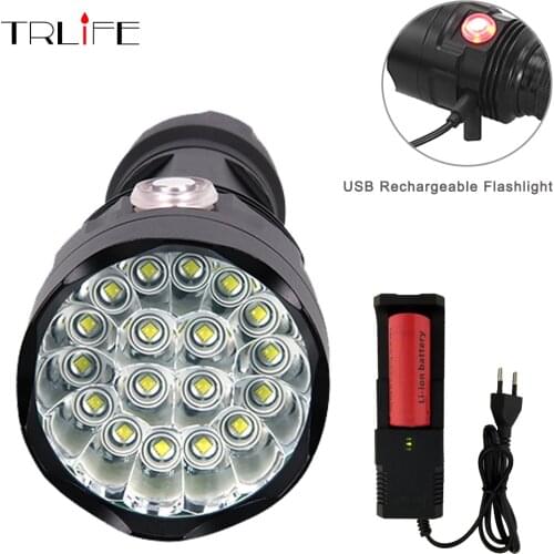 Powerful USB rechargeable 6modes Flashlight 3 to 18 * T6 LED torch with 26650 battery waterproof lanterna for camping