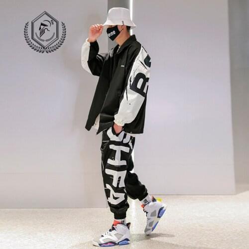 Men Loose Casual Sport Jacket Fashion Print Hip Hop Sets