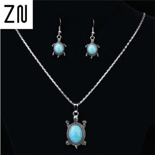 New Fashion Elegant Animal Turtle Shape Ancient Necklace Fine Fashion Charm Earrings Jewelry Sets