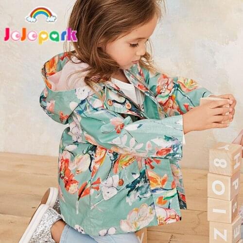 New Autumn Kids Hooded Jacket for Girls Childrens Floral Printed Autumn Coats Spring Clothes for Children 2-8 Years Old