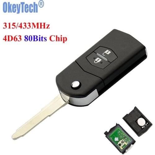OkeyTech 2 Buttons 315MHz 433MHZ 4D63 80Bits Chip Folding Flip Car Remote Key Fob for Mazda 3 6 M3 M6 No Logo Free Shipping