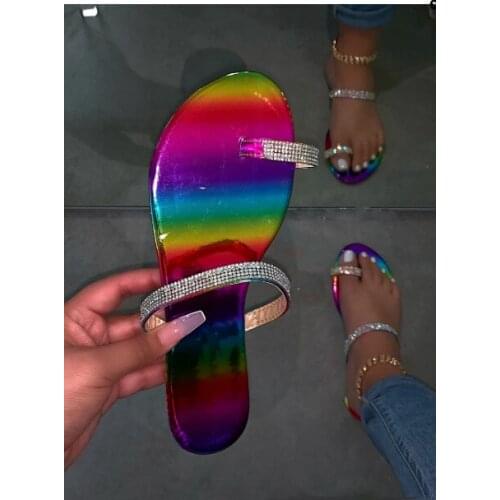 Manufacturers wholesale send 2020 spring new candy-colored velvet rhinestone flip-flops flat large size womens shoes