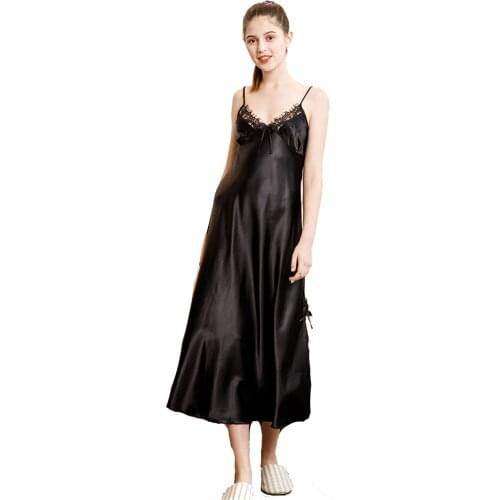 Sexy Lace Silk Nightgown Women Sleeveless Strap Nightwear Sleepwear Female Silky Lounge Wear Night Dress Home Sleepshirt Nighty