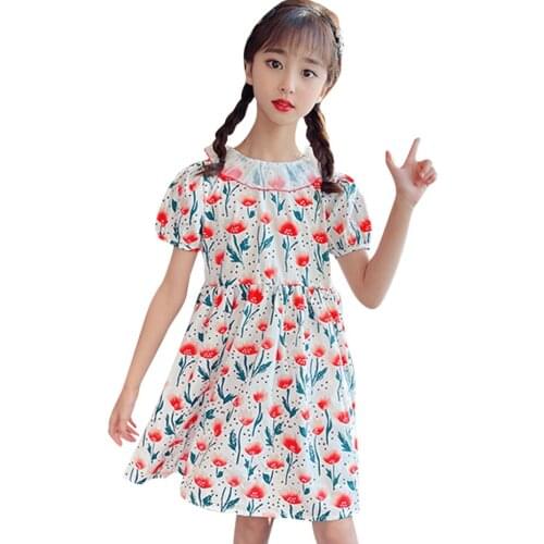 Dress Girl 2021 Newest Girl Party Dress Floral Pattern Dress Kids Summer Costume Girl 6 8 10 12 14