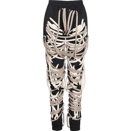 S-XXL High Quality 2020 New Fashion Bandage Trend Dark Multi-layer Three-dimensional Craft Slim Stretch Waist Casual Pants Man