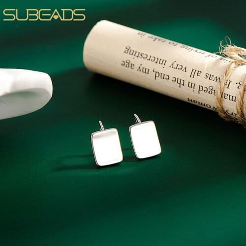 Subeads Real 925 Sterling Silver Curve Surface Square Stud Earrings For Women Ins Geometric Earrings Ear Stud Fine Jewelry Gifts