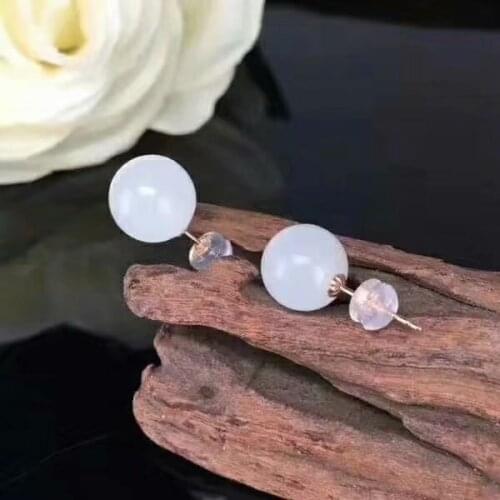 SHILOVEM 18k yellow gold Natural white Jasper stud earring classic fine Jewelry women wedding gift 10*10mmm myme101009hy