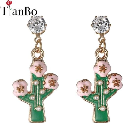TianBo Sweet Drops Of Oil Fashionable flower Cactus Exquisite Crystal Studs Earrings,Fashion Jewelry