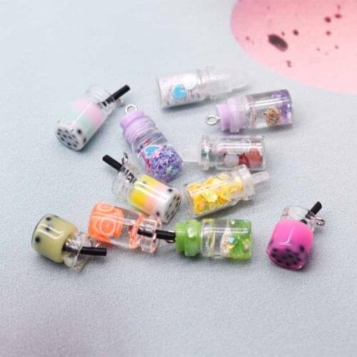 10pcs Mix Set Star Milk Tea Fruit Bottle Resin Charms Pendants for Handmade Bracelets Necklace Earring Key Chain DIY Jewelry