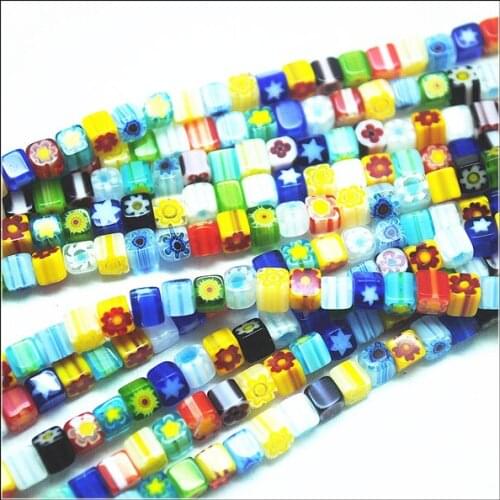200pcs millefiori glass beads sqaure shape size 4x4mm loose glass beads strings diy beads accessories