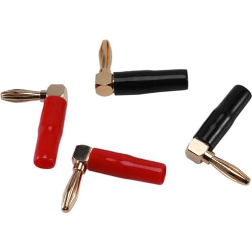 [4 Pack] Hi-end Copper Right Angle/90 Degree Screw Type Banana Plug / Speaker Cable Connector [Banana De L]