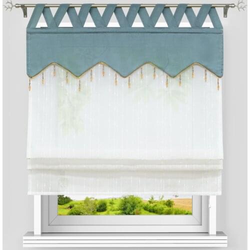Roman Shade Raindrop With Pendant Window Curtain Voile Polyester Drapery Valance Panel for Kitchen Balcony 5 Colors
