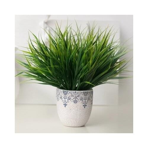 2020 New 7-fork Green Grass Artificial Plants For Plastic Flowers Household Store Dest Rustic Decoration Clover Plant Wholesale