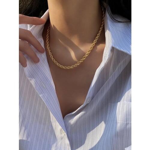 Flashbuy Gold Color Twisted Rope Chain Necklace Chunky Wide Thick Multilayer Chain Necklaces for Women Minimalist Instajewelry