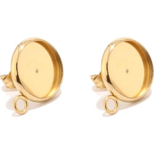 40pcs Gold Blank Earring Stud Settings With Loop Fit 12mm Stainless Steel Cabochon Base Bezel Tray Jewelry Making Findings