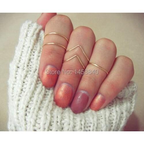 2015 Fashion Ring For Women Knuckle Ring Set of 5, 2 Chevron 3 Band Adjustable Midi Stacking Dainty Gold or Silver Tone