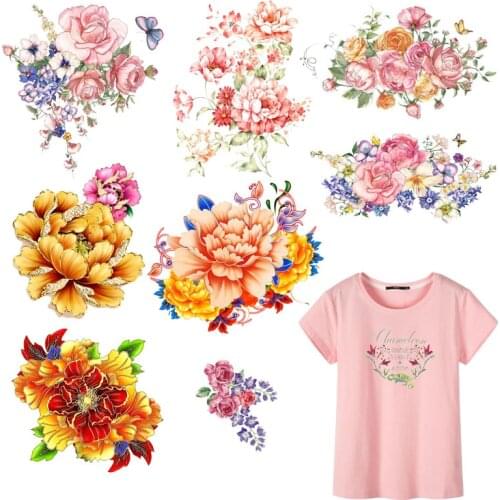 2020 Flowers Iron on Transfer Patch for Clothing T-shirt Iron- Ons T-shirt Thermal Transfers Flower Applique Patches Decor H