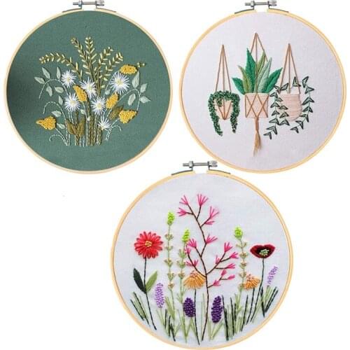 3 Sets Embroidery Starter Cross Stitch Kit with Pattern,Include 3 Embroidery Clothes,3 Embroidery Hoop,Threads and Tools