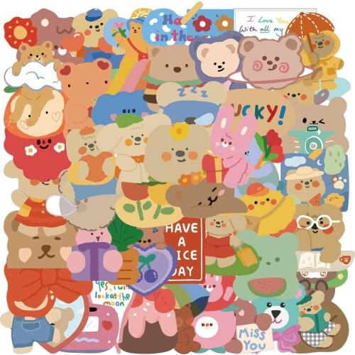 50pcs/SET Cute Bear Theme Sticker Waterproof fit Car Laptop Skateboard Surfboard Luggage Bicycle Kids Toy Home Decor