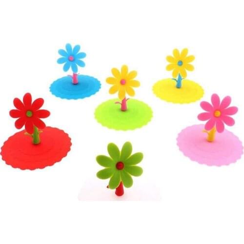 6 Pcs Sun Flower Silicone Cup Cover for Hot and Cold Drink, Cup lid Anti-dust Leak-proof and Non-toxic