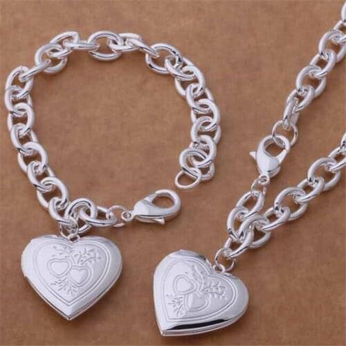 AS387 Hot Sale Free Shipping Silver Color Jewelry Sets For Women Wholesale -Sterling-Silver Charms Fashion Bracelet Necklace
