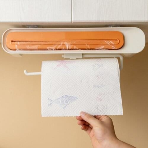 Food Fresh Keeper Wrap Dispenser Three-in-one Storage Hang Holder Multifunctional Cling Film Cutter Slide Home Kitchen Gadgets
