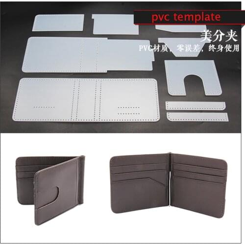 DIY leather craft card holder money clip wallet die cutting pvc template sewing pattern
