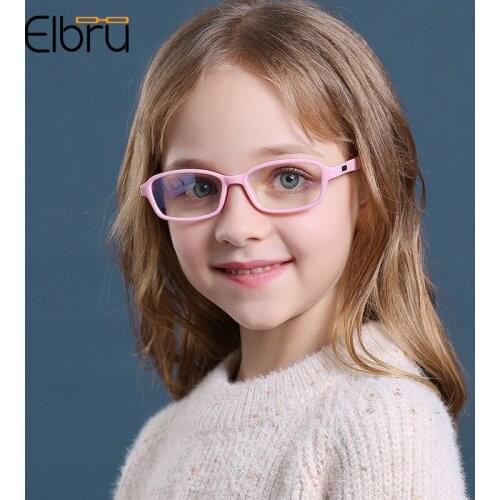 Elbru Children Square Anti-blue Light Kids Optical Glasses Frame Soft Transparent Glasses Fashionable Silicone Material Eyewear