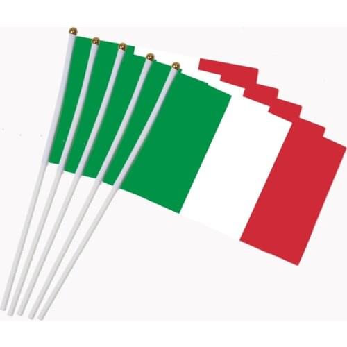 14x21cm 5pcs Small Italian flag hand waving flags with Plastic Flagpoles NN009