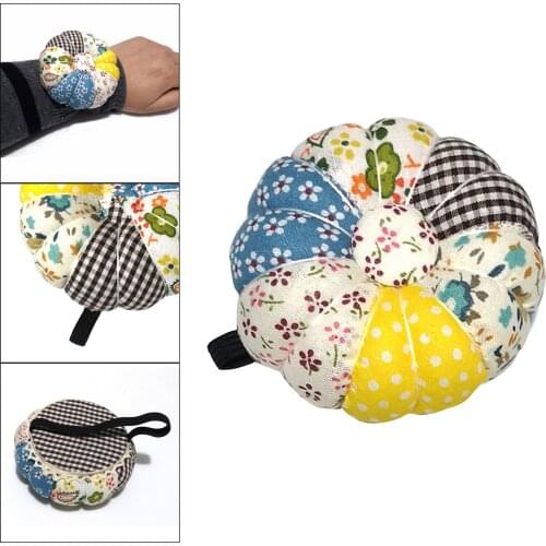 Functional Sewing Pincushions with Wristband, Cute Wrist Pin Cushion for Daily Needlework Pumpkin Shape Floral Pins Holder